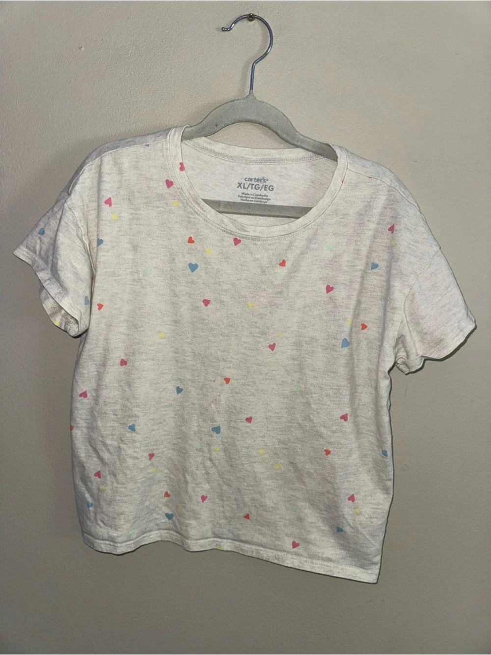 Carter's White Short-Sleeve Tee with Tiny Multicolor Hearts
